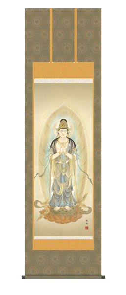 掛け軸 / 仏事 聖観音 桐箱 床の間 おしゃれ 壁掛け 絵 54.5cm×190cm