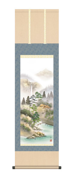 掛け軸 / 伊藤 渓山 三美会 悠景彩遷 尺三立幅44.5×高さ約164cm 山水画 彩色山水