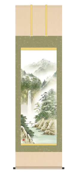 掛け軸 / 薫風蒼水 清水玄澄 洛友会 尺五立幅54.5×高さ約190cm 山水画 彩色山水