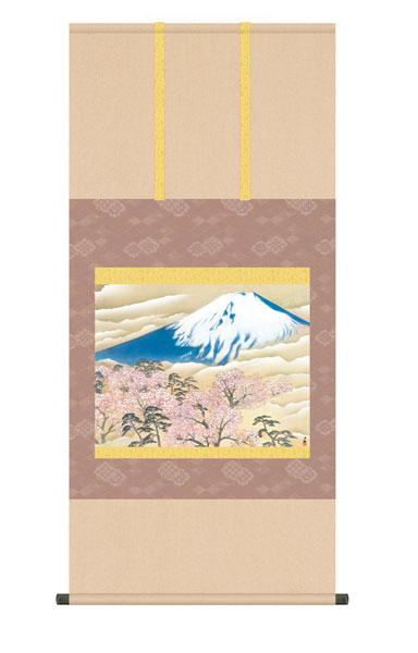 掛け軸 / 横山 大観 富士と桜図 尺五横幅54.5×高さ約115cm 名画複製画
