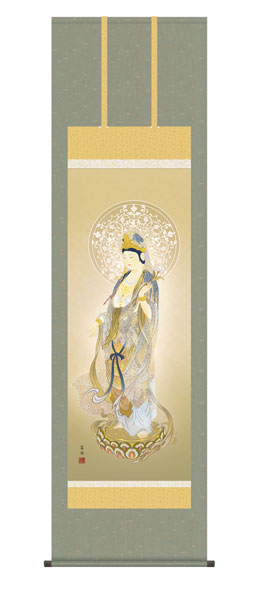 掛け軸 / 仏事 聖観音 桐箱 床の間 おしゃれ 壁掛け 絵 54.5cm×190cm