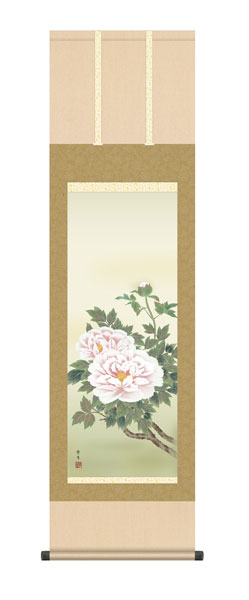 掛け軸 / 北山 歩生 三美会 冨貴花 尺三立幅44.5×高さ約164cm 花鳥画 年中掛け