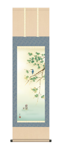 掛け軸 / 西尾 香悦 三美会 翡翠 尺三立幅44.5×高さ約164cm 花鳥画 夏掛け