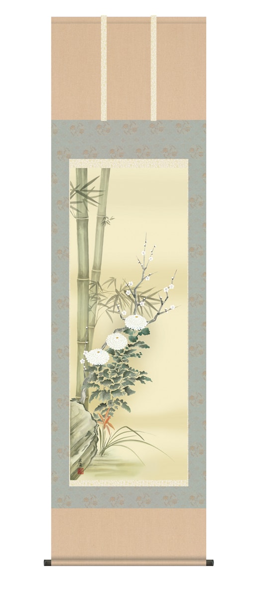掛け軸 受注生産  / 尺五立 四君子 田中 広遠 花鳥画 年中掛け 四季花  納期最短で約１５日程 