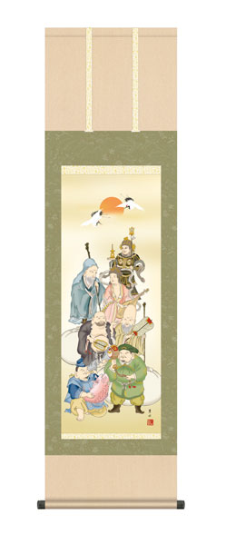 掛け軸 / 緒方 葉水 清瀧会 七福神 尺三立幅44.5×高さ約164cm 縁起画