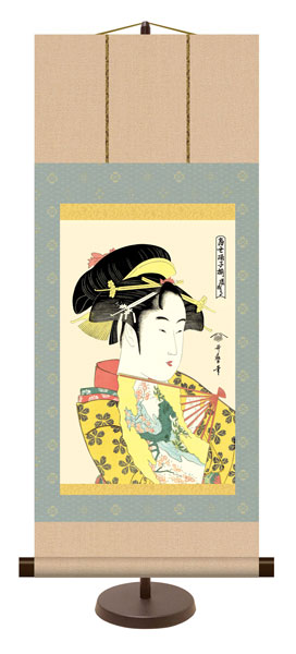 和風モダン掛け / 喜多川 歌麿 道成寺 浮世絵 美人画 掛け軸スタンド付き