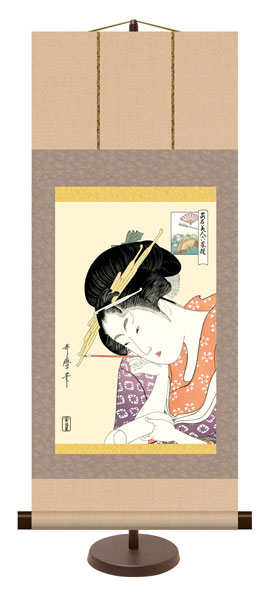 和風モダン掛け / 喜多川 歌麿 扇屋歌仙 浮世絵 美人画 掛け軸スタンド付き
