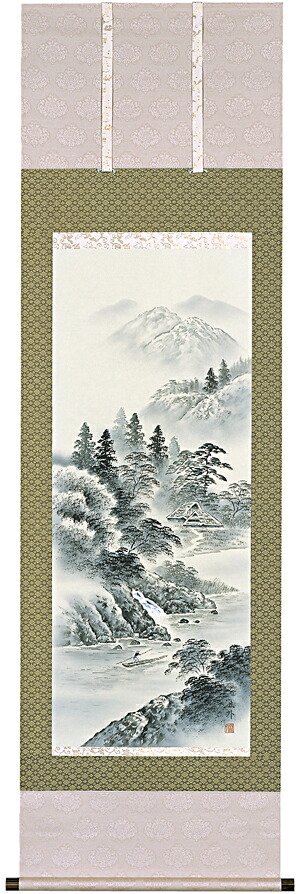 掛け軸 / 販売店 水墨山水 上田 林外 日本画 山水画 水墨画 年中掛け 新築御祝 落成祝い 贈答用