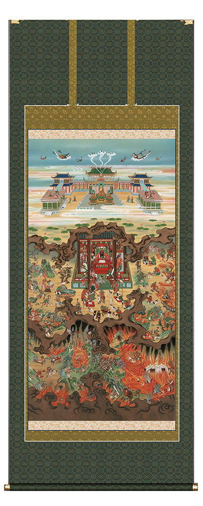 掛け軸 / 仏事 地獄極楽図 床の間 おしゃれ 壁掛け 絵 106cm×250cm