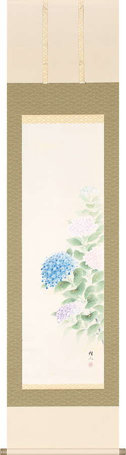 掛け軸 / 紫陽花 佐藤桂三 半切立 47×190cm 桐箱収納 季節掛け ギフト 贈答品