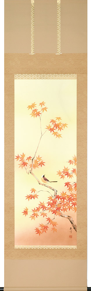 掛け軸 / 紅葉に小禽 富岡蘇峰 尺五立 54.5×190cm 桐箱収納 秋掛け 新築祝 ギフト 贈答品