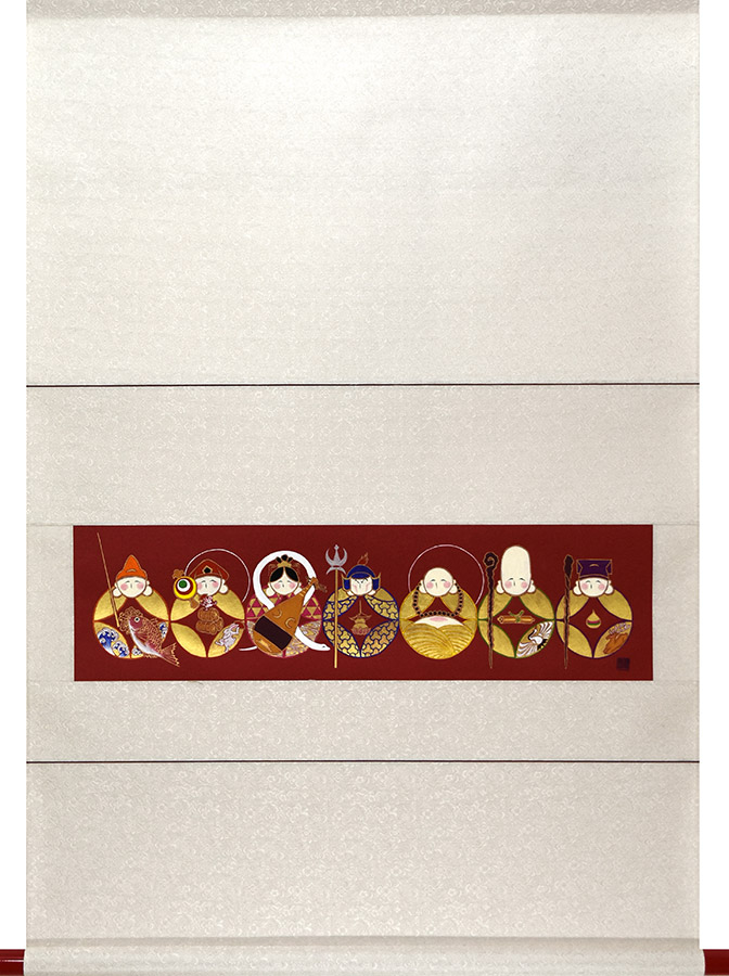 掛け軸 / 七福神 藤澤真実 小巾横 68×100cm 桐箱収納