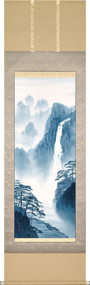 掛け軸 / 瀑布山水図 白木加葉 尺五立 54.5×190cm 年中掛け ギフト 贈答品