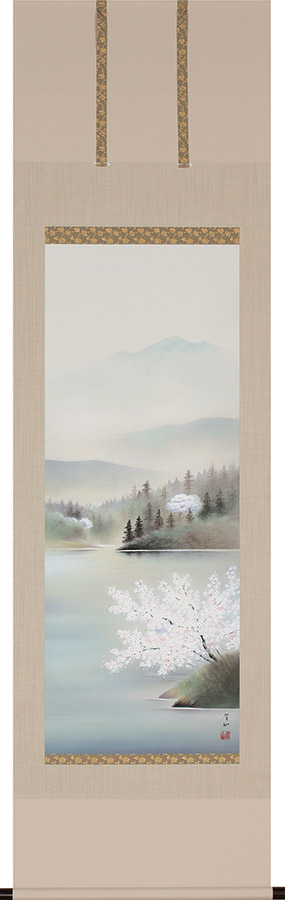 掛け軸 / 春慶桜 佐藤眉山 尺五立 54.5×190cm 桐箱収納 季節掛け ギフト 贈答品
