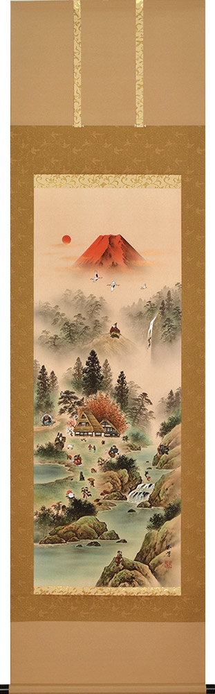 掛け軸 / 十六全図 太田玉芳 尺五立 54.5×190cm 桐箱収納