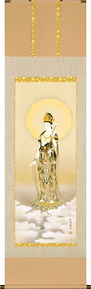 掛け軸 / 仏事 雲上観音 のぐち 尺五立 床の間 おしゃれ 壁掛け 絵 60cm×190cm