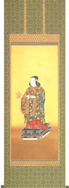掛け軸 / 聖徳太子 加藤 鳳文 尺八立 太巻桐箱収納