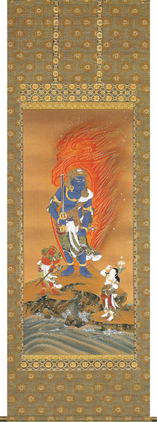 掛け軸 / 不動明王 中村 永湖 尺八立
