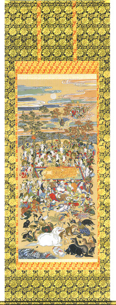 掛け軸 / 釈迦涅槃図 松井 翔雲 尺八立