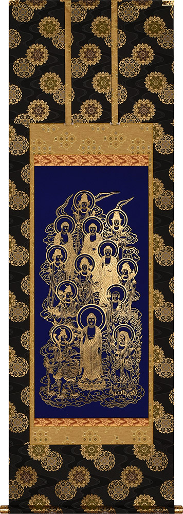 掛け軸 / 本金押箔 十三佛 松井翔雲 尺五立 59×180cm 太巻桐箱収納