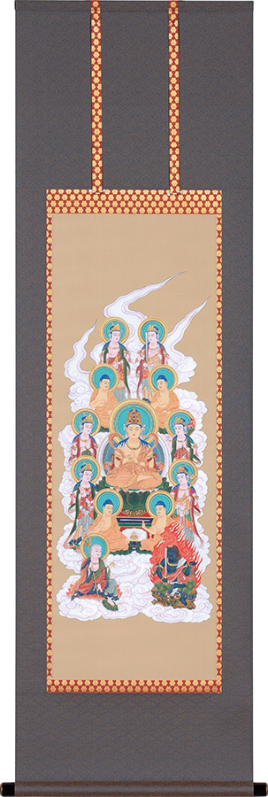 掛け軸 / 仏事 真言三 尺三 三幅対 床の間 おしゃれ 壁掛け 絵 47cm×150cm