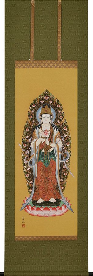 掛け軸 / 仏事 聖観音 尺五立 床の間 おしゃれ 壁掛け 絵 54.5cm×180cm