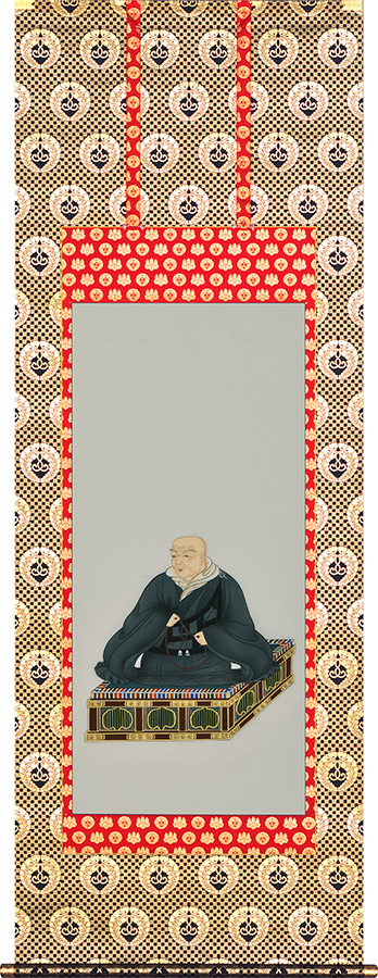 掛け軸 / 親鸞聖人 加藤鳳文 尺八立 68×191cm 高級桐箱入