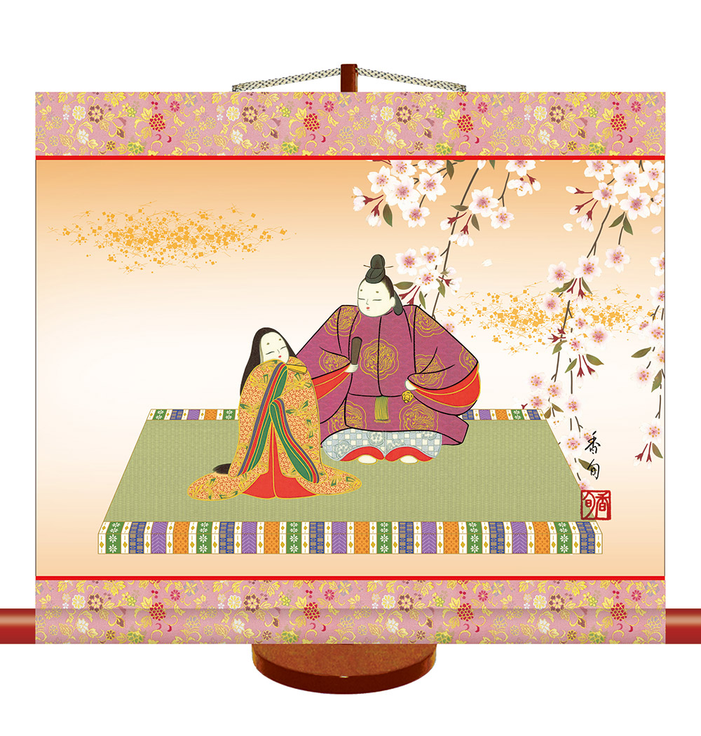 掛け軸 / ミニ掛軸 桃の節句 吉祥雛 伊藤香旬 ミニサイズなので玄関にも お雛様