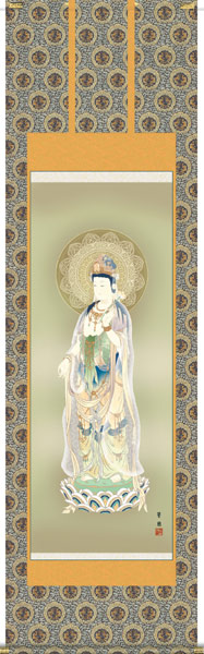 掛け軸 / 仏事 仏書画 鈴木 尺五立 桐箱 金襴本仏表装 床の間 おしゃれ 壁掛け 絵 59.5cm×190cm