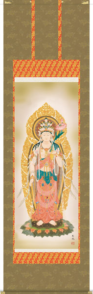 掛け軸 / 仏事 仏書画 西尾 尺五立 桐箱 正絹一丁本表装 床の間 おしゃれ 壁掛け 絵 59.5cm×190cm