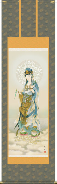 掛け軸 / 仏事 仏書画 高畠 尺五立 桐箱 正絹一丁本表装 床の間 おしゃれ 壁掛け 絵 59.5cm×190cm