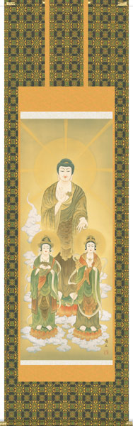 掛け軸 / 仏事 仏書画 高見 尺五立 桐箱 金襴本仏表装 床の間 おしゃれ 壁掛け 絵 59.5cm×190cm