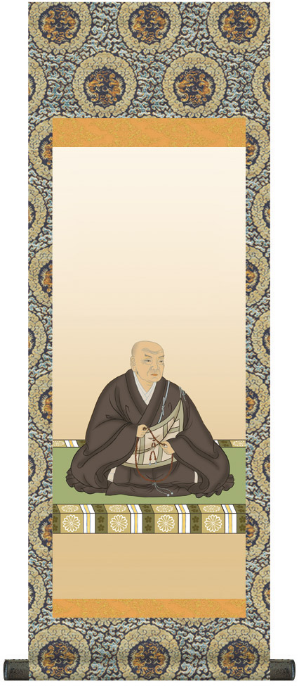 掛け軸 / 仏事 蓮如上人御影 大森 化粧箱 金襴本表装 床の間 おしゃれ 壁掛け 絵 80cm×28cm