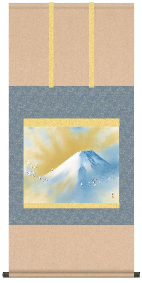 掛け軸 / 桐箱 風鎮 防虫香セット付 横山大観150周年特別企画 霊峰飛鶴 尺五サイズ 複製画