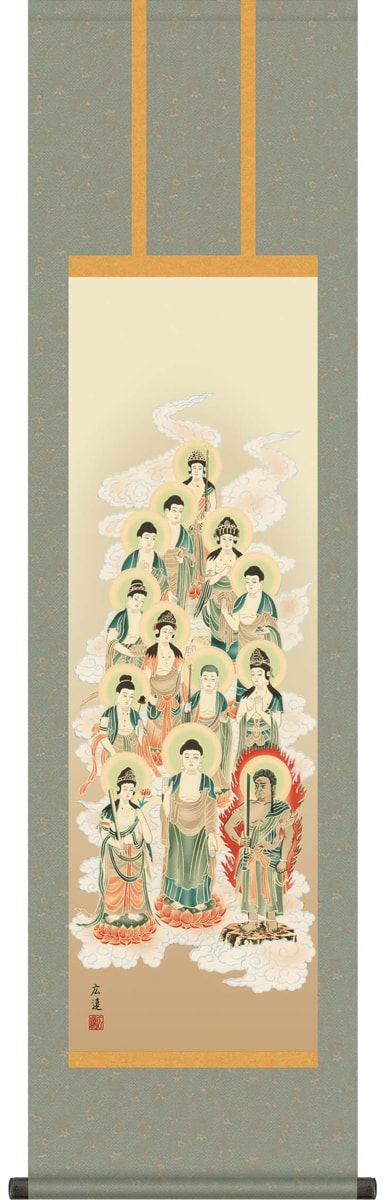 掛け軸 / 神事 販売 田中 尺三立 化粧箱 洛彩緞子佛表装 床の間 おしゃれ 壁掛け 絵 44.5cm×164cm