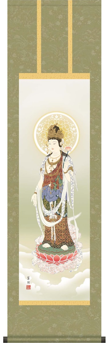 掛け軸 / 仏事 販売 鈴木 尺三立 化粧箱 洛彩緞子佛表装 床の間 おしゃれ 壁掛け 絵 44.5cm×164cm