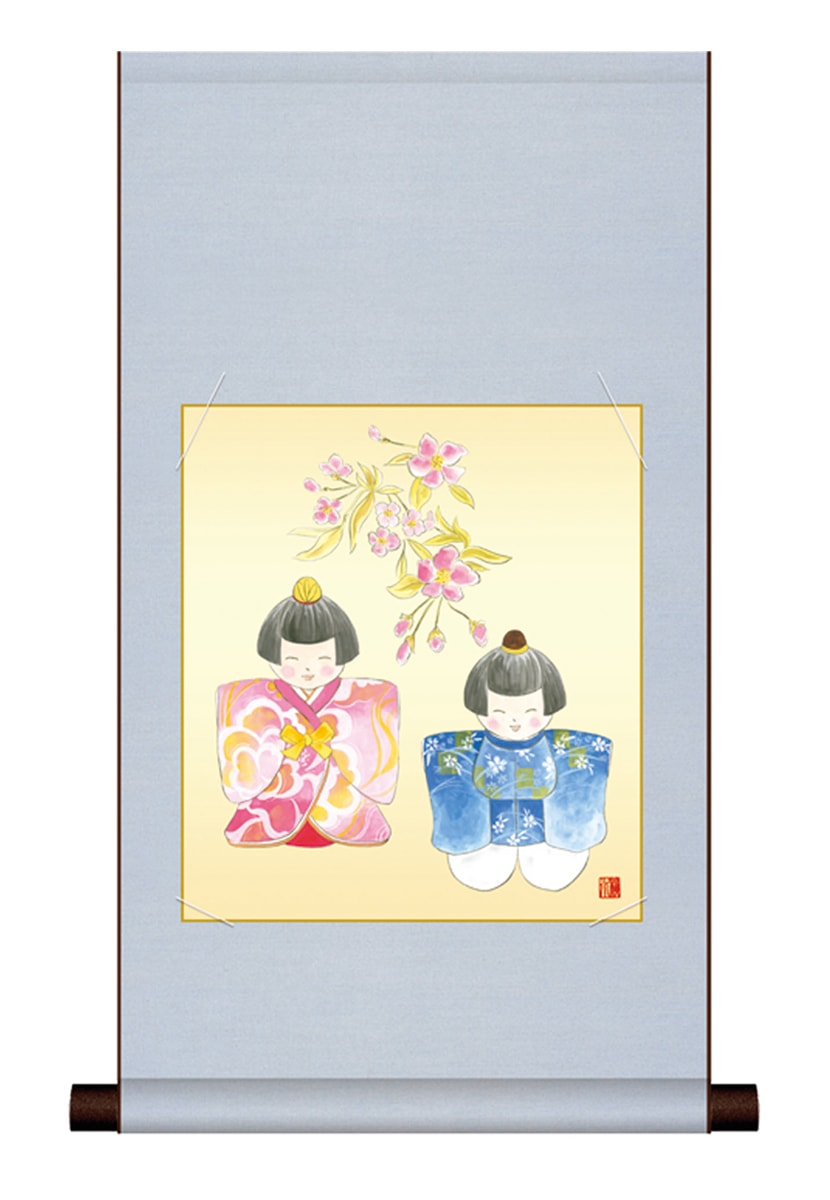 色紙掛け / 平安純綿色紙掛 幸福雛 浮田 秋水 お雛様 節句掛軸 雛人形 ひな祭り 初節句の贈り物 桃の節句の床の間に