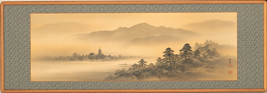 和額 / らんま額 欄間額 扁額 額装作品 淡彩山水 加野 秋谿 扁額淡彩山水 加野秋谿