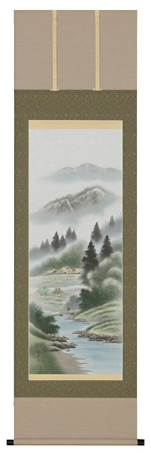 掛け軸 / 彩色山水 岱 招鳳