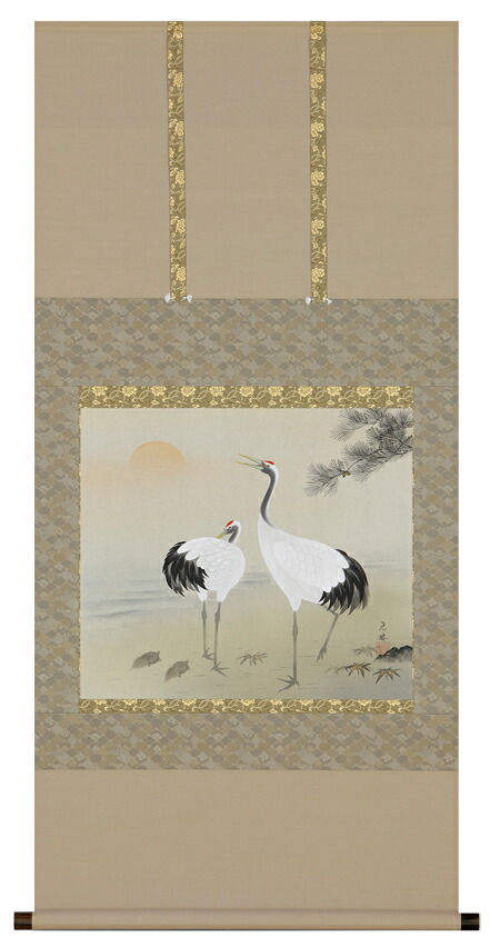 掛け軸 / 海辺鶴亀 森川 見林