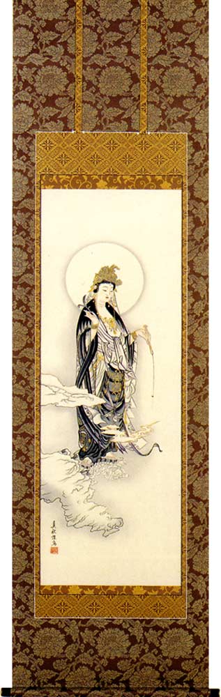 掛け軸 / 仏事 雲上観音 よしだ 尺五立 床の間 おしゃれ 壁掛け 絵 62cm×191cm