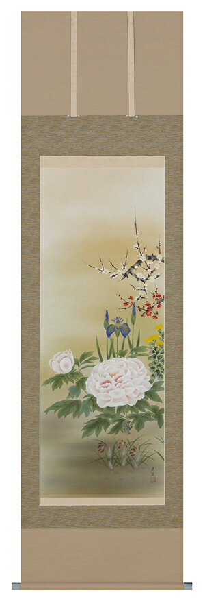 掛け軸 / 四季草花 中川 若翠