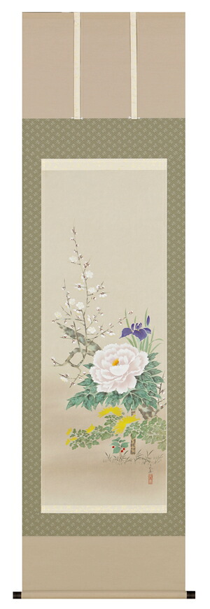 掛け軸 / 四季草花 林 文美