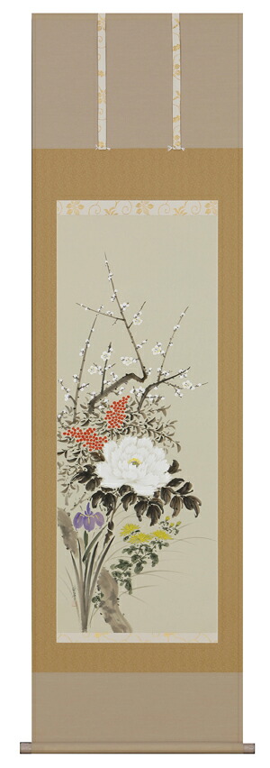 掛け軸 / 四季草花 尾上 晩翠
