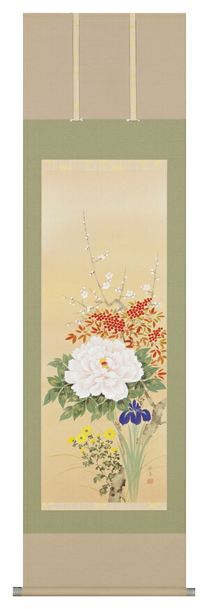 掛け軸 / 四季草花 宮沢 湖春