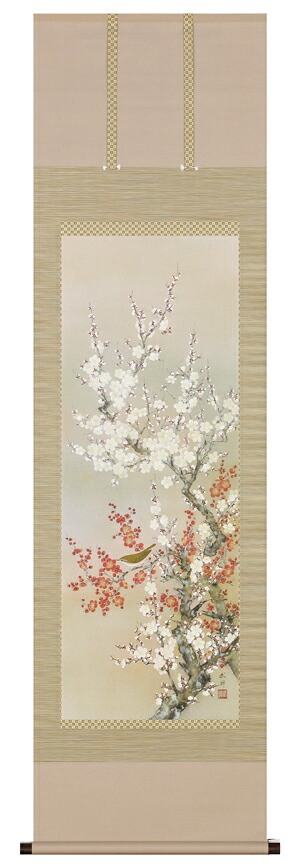 掛け軸 / 紅白梅鶯 河津 武禅