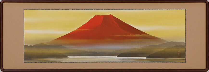 和額 / らんま額 欄間額 扁額 額装作品 赤富士 川島 正行 扁額赤富士 川島正行