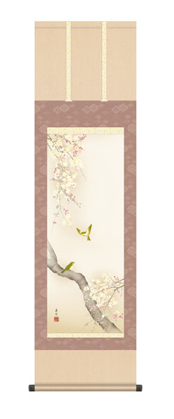 掛け軸 / 西尾 香悦 三美会 桜花に小鳥 尺三立幅44.5×高さ約164cm 四季花鳥揃