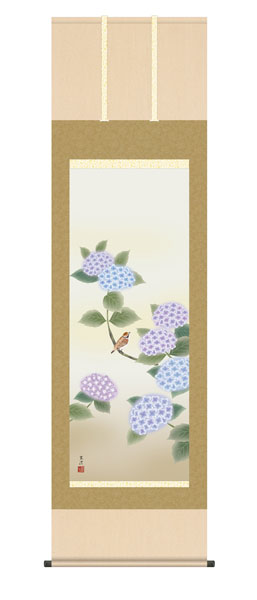 掛け軸 / 紫陽花 清水玄澄 洛友会 尺五立幅54.5×高さ約190cm 花鳥画 夏掛け