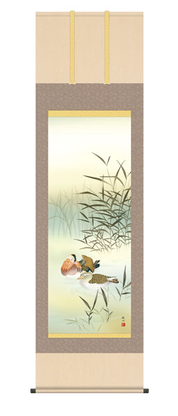 掛け軸 / 鴛鴦 浮田秋水 草夕会 尺五立幅54.5×高さ約190cm 花鳥画 冬掛け